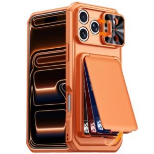 Capa Híbrida Antichoque com Porta-Cartão e Proteção de Câmara para iPhone 17 Pro Max – Laranja