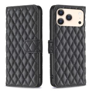 Capa Tipo Carteira de Couro com Aba para iPhone 17 Pro Max Diamond Lattice (Preta)