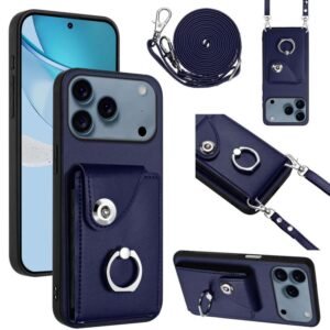 Capa de Celular com Alça Longa e Bolsa para Cartão Organ Card Bag para iPhone 17 Pro Max (Azul)
