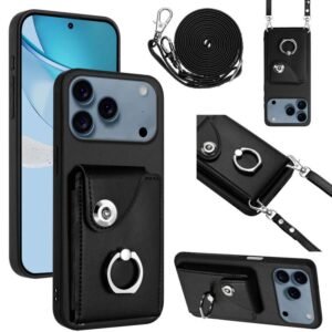 Capa de celular com alça longa e bolsa para cartão Organ Card Bag para iPhone 17 Pro Max (preta)