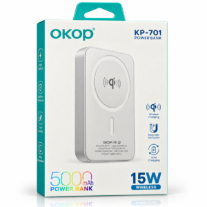 Power Bank Magnético OKOP KP-701 5.000mAh Branco com Carregamento Sem Fios