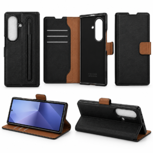 Capa Carteira Preta e Castanha para Samsung Galaxy Z Fold7 - Executive Wallet