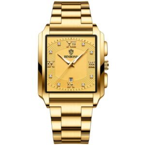 Relógio Masculino BINBOND B4143 Retangular de Quartzo – Totalmente Dourado